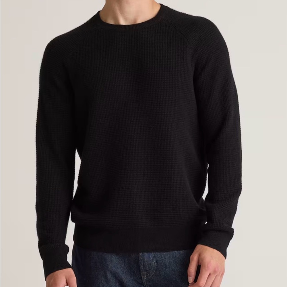 Quince Black Waffle-Knit Cashmere Crewneck